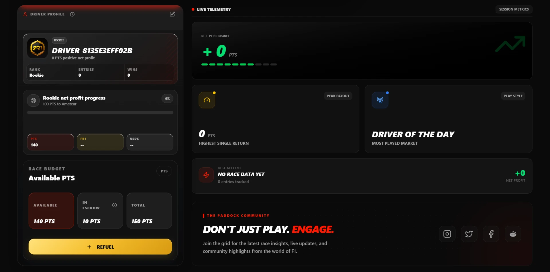 FR1Bet user profile and activity screen